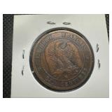 1855 BB French Dix Centimes Anchor Privy