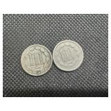 1866 (2) 3 Cent Nickels