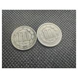 1866 (2) 3 Cent Nickels