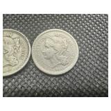 1866 (2) 3 Cent Nickels