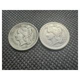 1866 (2) 3 Cent Nickels