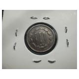 1865 XF+ 3 Cent Nickel Die Cud Obverse on Rim to left of Liberty