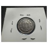1865 XF+ 3 Cent Nickel Die Cud Obverse on Rim to left of Liberty