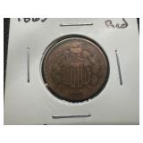 1865 VG+ Red 2 Cent Piece