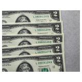 Five Sequential $2 Bills