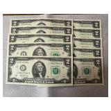 Ten Sequential $2 Bills
