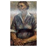 Jeanne Van Signed Framed Oil Portrait Painting of Seated Woman