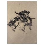 Ink Illustration of Horse and Rider on Handmade Paper 15 x 22