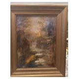 Framed Original Landscape Oil Painting with Vintage Wood Frame 17 x 21