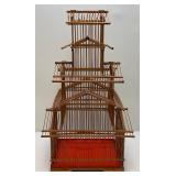 EST. $150.00-$290.00 Vintage Asain Pagoda Style Teak Wood And Bamboo Birdcage 10" x 13" x 28"