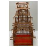 EST. $150.00-$290.00 Vintage Asain Pagoda Style Teak Wood And Bamboo Birdcage 10" x 13" x 28"