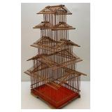 EST. $150.00-$290.00 Vintage Asain Pagoda Style Teak Wood And Bamboo Birdcage 10" x 13" x 28"