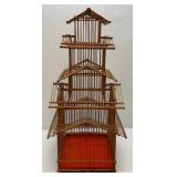 EST. $150.00-$290.00 Vintage Asain Pagoda Style Teak Wood And Bamboo Birdcage 10" x 13" x 28"
