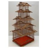 EST. $150.00-$290.00 Vintage Asain Pagoda Style Teak Wood And Bamboo Birdcage 10" x 13" x 28"
