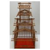 EST. $150.00-$290.00 Vintage Asain Pagoda Style Teak Wood And Bamboo Birdcage 10" x 13" x 28"