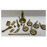 Misc. Vintage Brass Items Including Caster Wheels, Ships Candle Holder And More