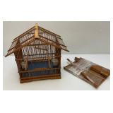 Vintage Asain Teak Wood And Bamboo Birdcage 11" x 13" x 15" With Additional Pieces