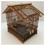Vintage Asain Teak Wood And Bamboo Birdcage 11" x 13" x 15" With Additional Pieces