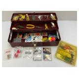 Vintage Metal Tackle Box With Vintage Lures