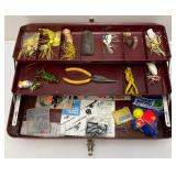 Vintage Metal Tackle Box With Vintage Lures
