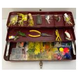 Vintage Metal Tackle Box With Vintage Lures