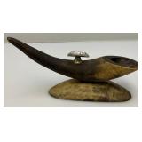 Vintage Bull Horn Ashtray Pipe Stand 10"