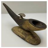 Vintage Bull Horn Ashtray Pipe Stand 10"