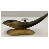 Vintage Bull Horn Ashtray Pipe Stand 10"