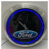Vintage 15" Neon Light Up Ford Wall Clock