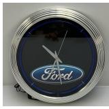 Vintage 15" Neon Light Up Ford Wall Clock