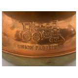 Vintage Union Pacific R.R. Cooper And Brass Spittoon With Double Sided Embossed Locomotive