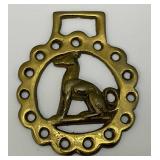 Antique Brass Grey Hound Adorned Horse Bridle Medallion 3 1/4" x 3 3/4"