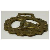 Antique Brass Grey Hound Adorned Horse Bridle Medallion 3 1/4" x 3 3/4"