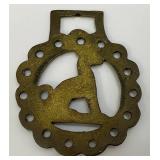 Antique Brass Grey Hound Adorned Horse Bridle Medallion 3 1/4" x 3 3/4"