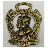 Antique Brass King George V And Queen Mary 1911 Horse Bridle Medallion 3" x 4"