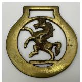 Antique Brass Stallion Adorned Horse Bridle Medallion 3" x 3"
