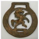 Antique Brass Stallion Adorned Horse Bridle Medallion 3" x 3"