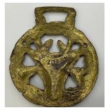 Antique Brass Reigndeer Adorned Horse Bridle Medallion 2 3/4" x 3 3/8"