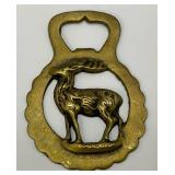 Antique Brass Red Stagg Adorned Horse Bridle Medallion 2 1/2" x 3 1/2"