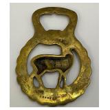 Antique Brass Red Stagg Adorned Horse Bridle Medallion 2 1/2" x 3 1/2"