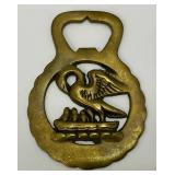 Antique Brass Swan Adorned Horse Bridle Medallion 2 1/2" x 31/2"