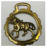 Antique Brass Clydesdale Adorned Horse Bridle Medallion 3" x 3 1/2""