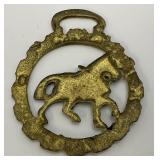 Antique Brass Clydesdale Adorned Horse Bridle Medallion 3" x 3 1/2""