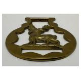 Antique Brass Reigndeer Adorned Horse Bridle Medallion 3" x 3 5/8"