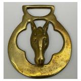 Antique Brass Horse Head Adorned Horse Bridle Medallion 2 5/8" x 3 1/8""