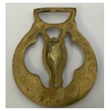 Antique Brass Horse Head Adorned Horse Bridle Medallion 2 5/8" x 3 1/8""