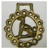 Antique Brass Grey Hound Adorned Horse Bridle Medallions 3 1/4" x 3 3/4"