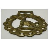 Antique Brass Grey Hound Adorned Horse Bridle Medallions 3 1/4" x 3 3/4"