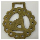 Antique Brass Grey Hound Adorned Horse Bridle Medallions 3 1/4" x 3 3/4"