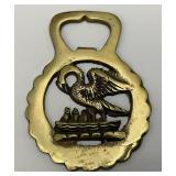 Antique Brass Swan Adorned Horse Bridle Medallion 2 1/2" x 31/2"